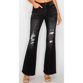 Black Low Waist Bell Bottom Jeans - Stretchy Slim Fit Fashion Denim (Option: 01)