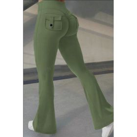 Yoga Fitness Flared Pants With Pockets Ins Fashion Slim High Waist Sports Trousers  Scrunch Butt Booty Workout Lifting Leggings (Option: Green-2XL)