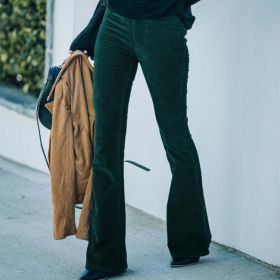 Ins Corduroy High Waist Flared Pants Fashion Casual Slim Solid Color Trousers Autumn And Winter Women's Clothing (Option: Green-2XL)