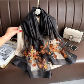 Elegant All-match Embroidered Summer Sunscreen Scarf (Option: Beaded Begonia Black)