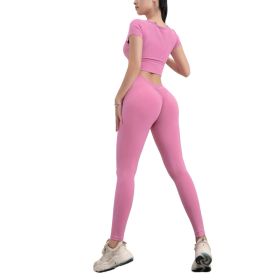 High Waist Yoga Pants For Women, Seamless, Scrunch Butt, Elastic, Ultra-Soft Comfort Fit, Solid Color Sports Leggings (Option: Pink-XL)