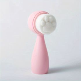 Double-Sided Silicone Face Brush with Soft Bristles for Exfoliating and Massaging Skin Care - Cute Cat Paw Design for Facial Cleansing and Makeup (Color: Pink)