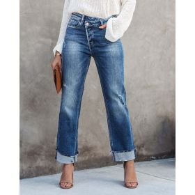 Women's Fashion Individual Casual Loose Jeans (Option: Denim Color-S)