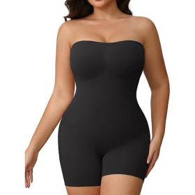 Off Shoulder Bandeau Shapewear Bodysuit For Women, Sexy Strapless Tummy Control Waist Slim Butt Lifting Seamless Body Sculpting Suit (Option: Black-S)