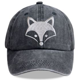 2pcs Cute Fox Face Embroidered Baseball Cap - Vintage Washed Cotton Hat, Adjustable Unstructured Low Profile, Casual Outdoor Sun Hat For Men Women (Option: 1pcs)