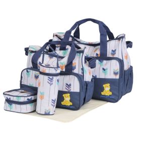 5Pcs Baby Nappy Diaper Bags Set Mummy Diaper Handbags With Diaper Pad Food Bag Bottle Bag Travel Tote Bags For Mom Dad (Option: Dark blue)