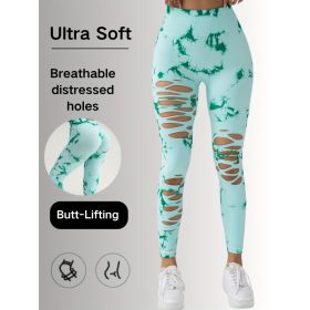 New Style Women's High-Waisted Yoga Leggings With Hollow-Out & Tie-Dye Design (Option: Grass Green-M)