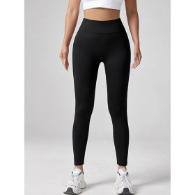 Yoga Waist Pleated Peach Hip Lifting Sports Pants For Female Workers, Pocket High Waisted Button Down Pants (Option: Black-S)