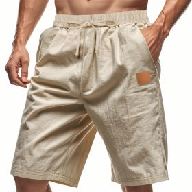 Solid-color Mens Plus-size Thin Linen Breathable Beach Sports Casual (Option: XL-Khaki)