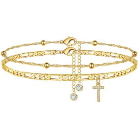 26 Letters Anklet Zircon Letters Simple (Option: T)
