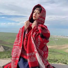 Ethnic Style Desert Seaside Photograph Cloak Autumn And Winter Artificial Cashmere Scarf (Option: Cashew Red-150cm)
