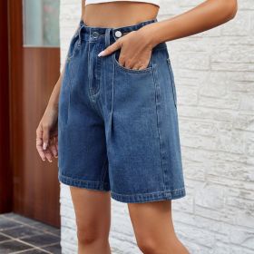 Denim Shorts With Waist Adjustable Design Fashion Summer Pants For Women (Option: Dark Blue-S)
