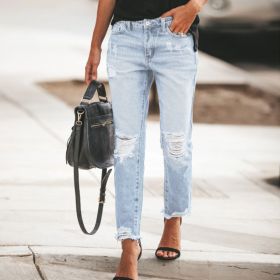 Women's Ripped Non-elastic Retro Fashion Jeans (Option: Light Blue-S)