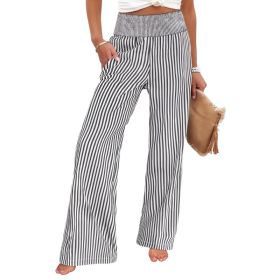 Loose-fit Ruched High-waisted Straight-leg Womens Trousers (Option: Gray-S)