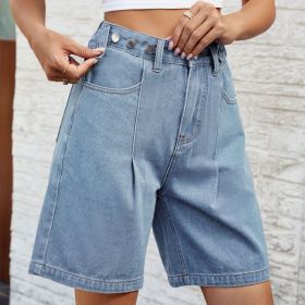 Denim Shorts With Waist Adjustable Design Fashion Summer Pants For Women (Option: Light Blue-S)