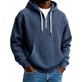 Men's Solid-Colored Corduroy Long-Sleeve Hoodie For Sports And Casual Wear (Option: Navy Blue-2XL)