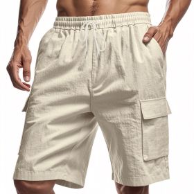 Loose Sports And Leisure Solid Color Linen Drawstring Shorts (Option: XXL-Khaki)