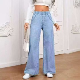Wide Leg Jeans Straight Fashion Casual Straight Pants Women's Comfortable Street Style Trousers (Option: Light Blue-XXL)