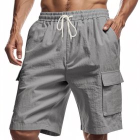 Loose Sports And Leisure Solid Color Linen Drawstring Shorts (Option: XXL-Gray)