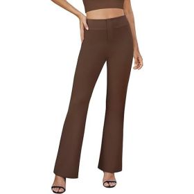 Business-casual High-waisted Stretch Trousers (Option: Brown-L)