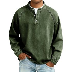 Men's Solid-Colored Casual Top Vintage Long-Sleeve Shirt (Option: Army Green-XXL)