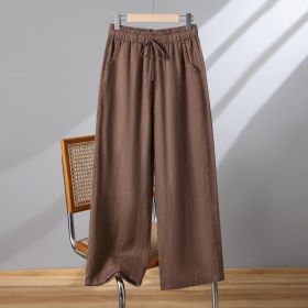 Plus-size Drawstring Straight-leg Casual Pants (Option: Brown-XL)