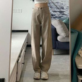 High Waist Wide Leg Jeans Ins Retro Loose Straight Mopping Pants (Option: Khaki-XL)