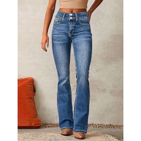 Skinny Flared Jeans With Pockets Fashion Button Zipper Trousers Women's Slim Denim Pants (Option: Light Blue-M)
