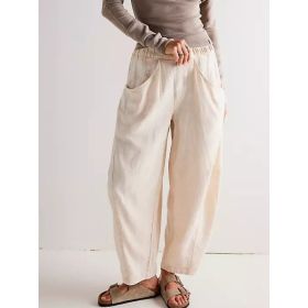 Spring New Arrival Cotton-Linen Solid-Color Fashionable Casual Loose Womens Pants (Option: Ivory White-L)