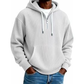 Men's Solid-Colored Corduroy Long-Sleeve Hoodie For Sports And Casual Wear (Option: White-3XL)