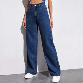 Washed Fashion Straight Jeans Women's Mid Waist (Option: 5Color Dark Blue-2XL)
